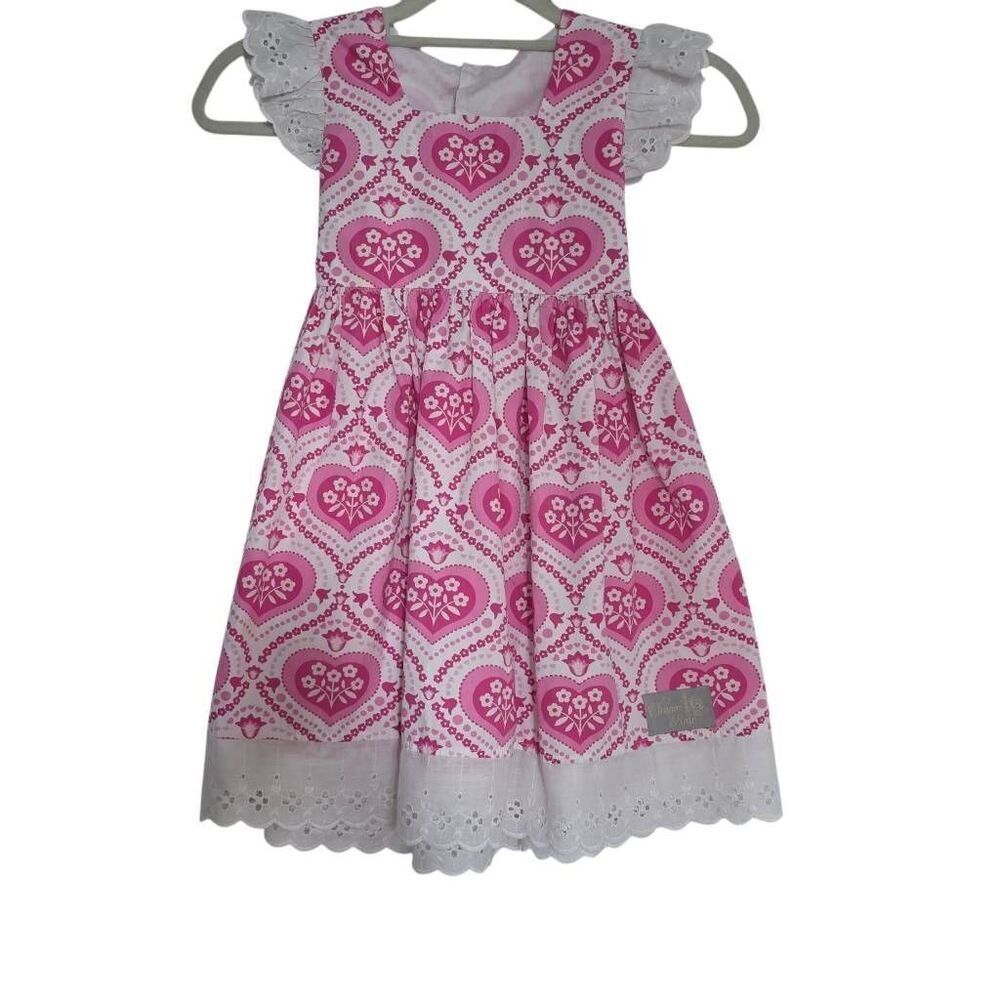 Eleanor Rose Girl's Size 6-7 Pink White Heart Alina Valentines Sleeveless Dress